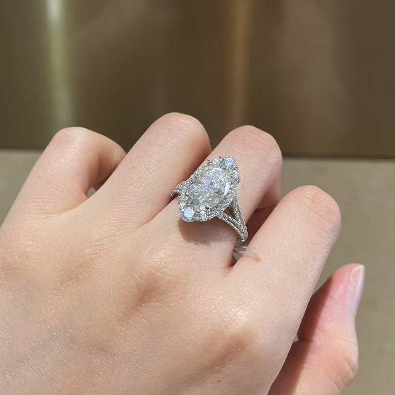 蛋形Women's RingS925银镀白金定制选款主石Moissanite4.5ct/副石高碳钻